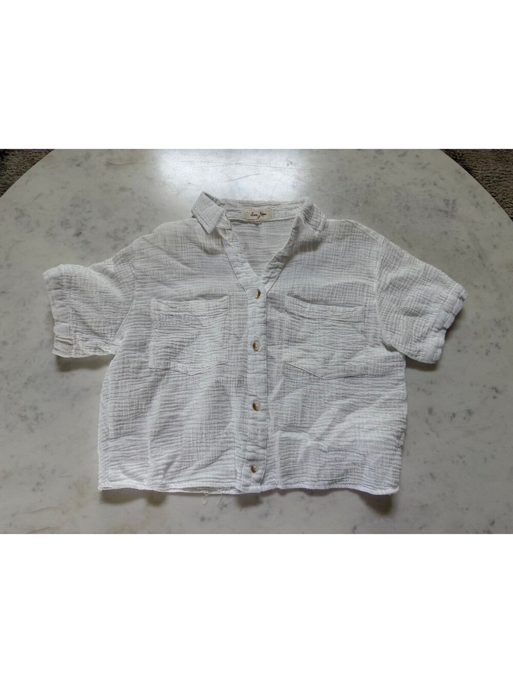 Love Notes White Button Down Crop - Small
